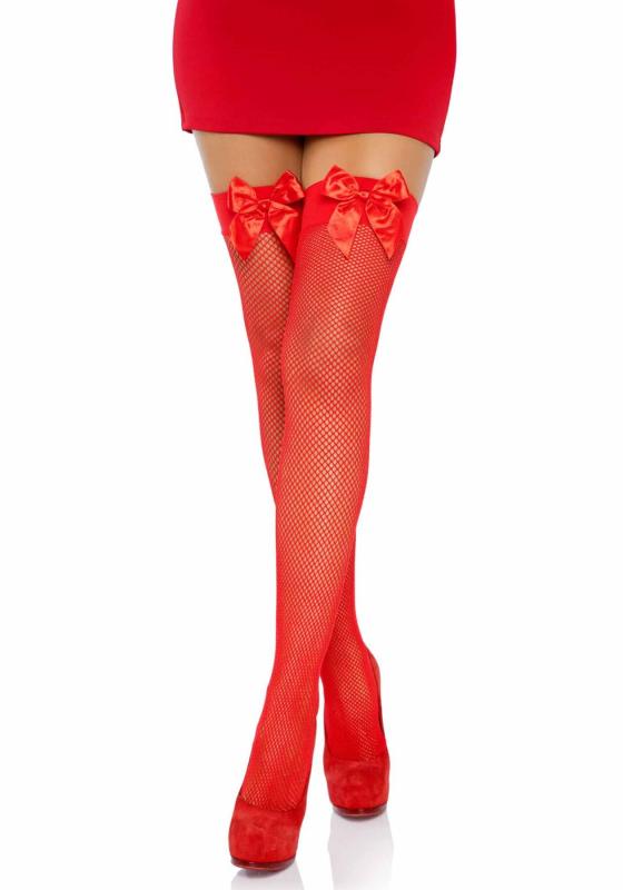SO7971 Чулки-сетка с атласным бантиком Leg Avenue Fishnet Thigh Highs With Bow Red, one size