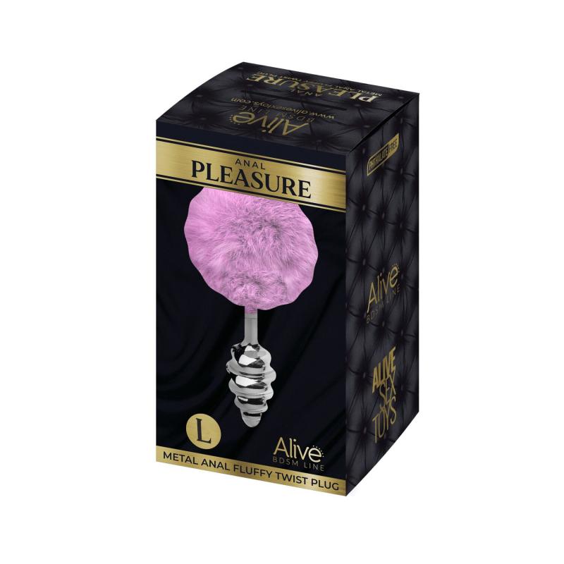 SO6310 Металлическая анальная пробка Кроличий хвостик Alive Fluffy Twist Plug L Purple, диаметр 3,8 см
