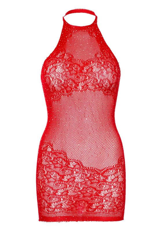 SO7958 Платье-сетка со стразами Leg Avenue Rhinestone halter mini dress Red, открытая спина, one size