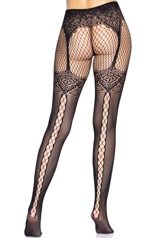 SO8581 Колготки Leg Avenue Fishnet tights with back seam One size Black, задний шов, кружево, сетка