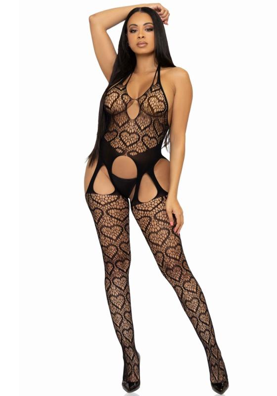 SO8586 Бодистокинг с открытым доступом Leg Avenue Net suspender bodystocking One size Black, кружево