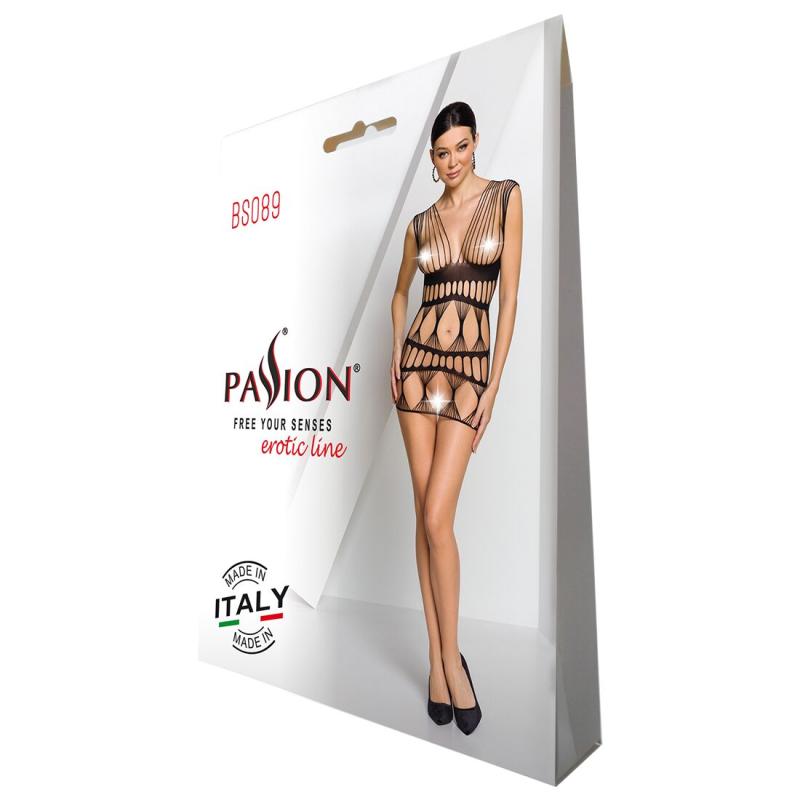 SO6385 Бодистокинг-платье Passion BS089 black, мини, плетение в виде паутины