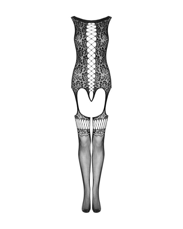 SO7232 Бодистокинг Obsessive Bodystocking F236 S/Ml/L, глубокое декольте, имитация шнуровки