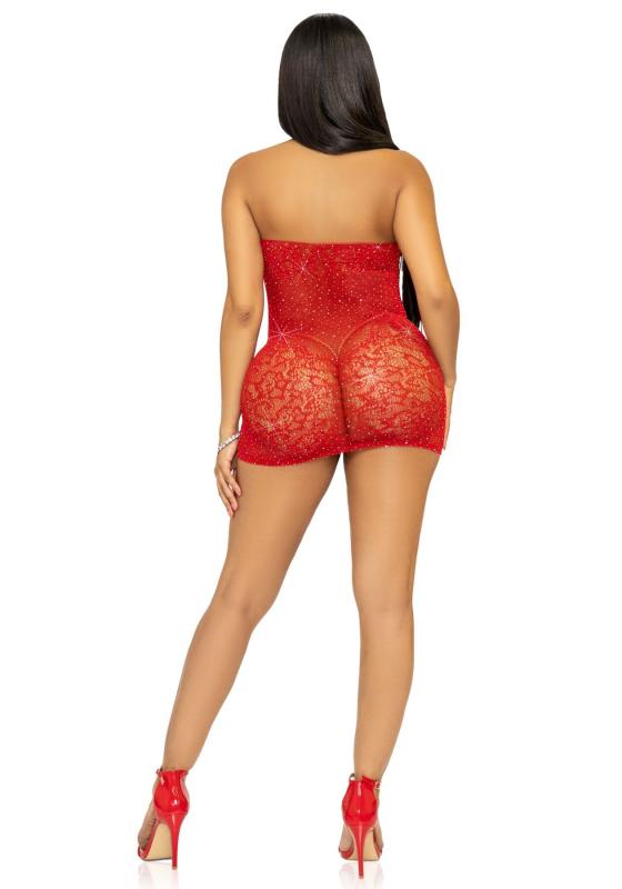 SO7958 Платье-сетка со стразами Leg Avenue Rhinestone halter mini dress Red, открытая спина, one size