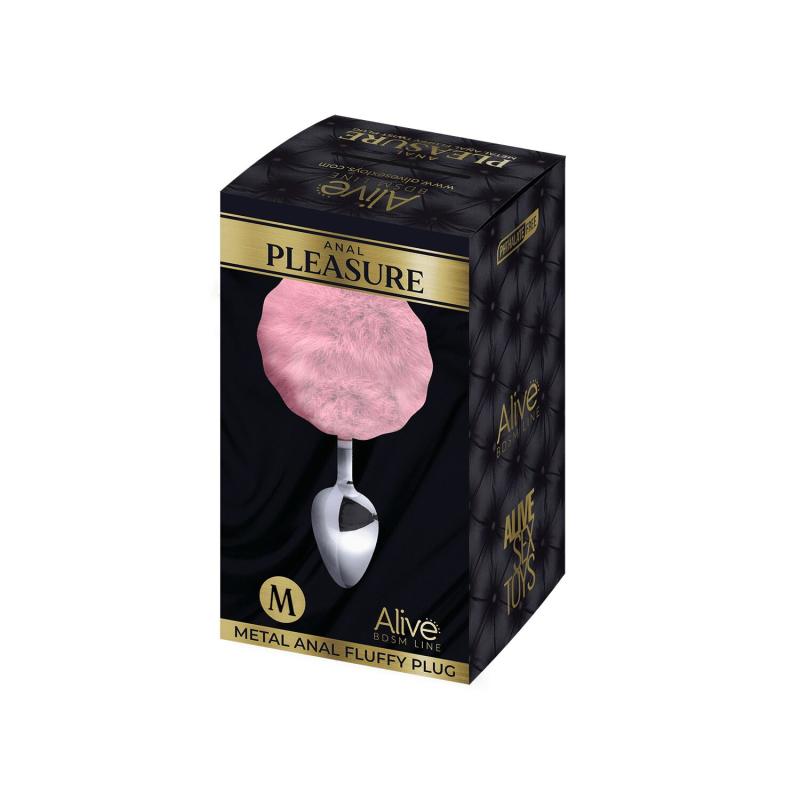 SO6316 Металлическая анальная пробка Кроличий хвостик Alive Fluffy Plug M Pink, диаметр 3,4 см