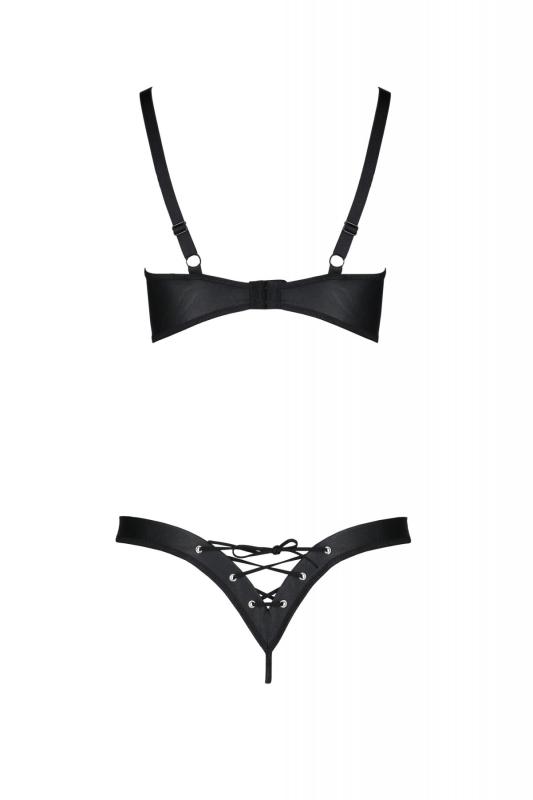 SO7058 Комплект з екошкіри Passion Celine Bikini 6XL/7XL black, відкритий бра, стрінги зі шнурівкою
