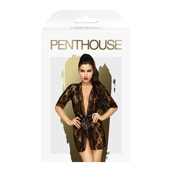 SO5301 Комплект пеньюар с декором в виде роз и стрингами Penthouse - Sweet Retreat Black XL