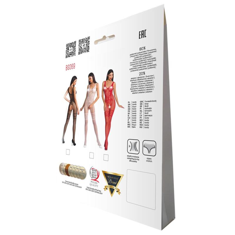 PBS069R Бодистокинг Passion BS069 red, комбинезон, имитация чулок и боди
