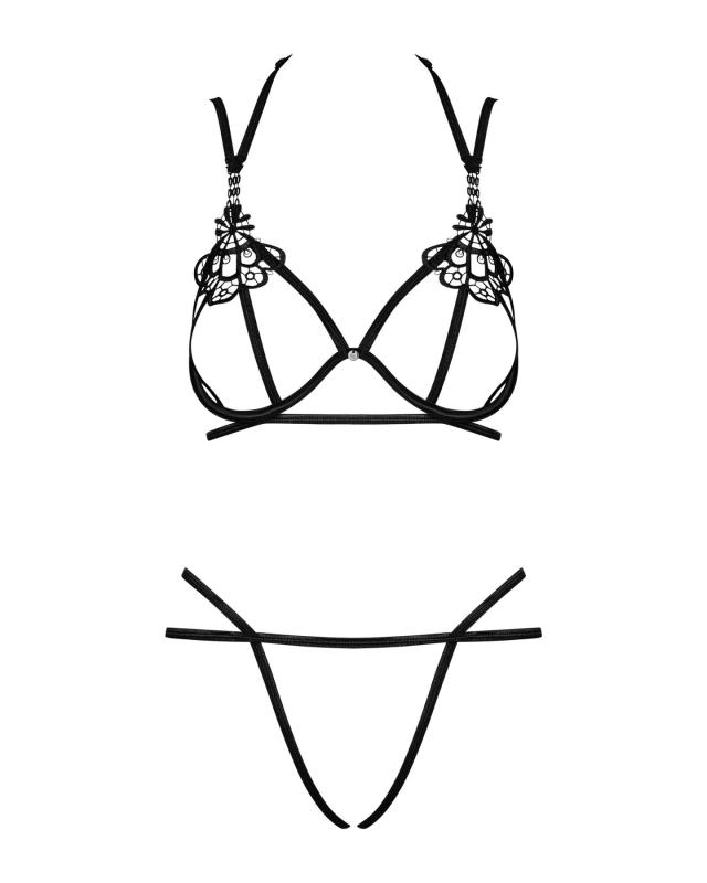 SO7217 Эротический комплект из стреп Obsessive Badossa 2-pcs set S/M, черный, с доступом, бюстгальтер, стри