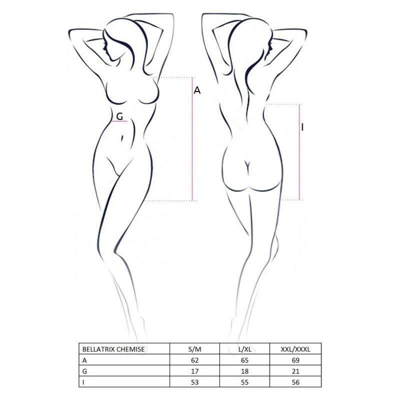 EL10503 Сорочка платье под латекс со шнуровкой BELLATRIX CHEMISE black XXL/XXXL - Passion, трусики