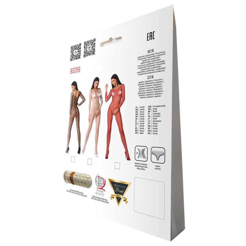 PBS068B Бодистокинг Passion BS068 black, комбинезон, крупная сетка, длинный рукав