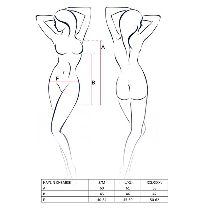 EL11601 Прозрачная сорочка с декольте HAYLIN CHEMISE black L/XL - Passion, трусики, цветочный узор