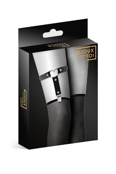 SO2222 Гартер на ногу Bijoux Pour Toi - WITH HEART Black, сексуальная подвязка с сердечком, экокожа