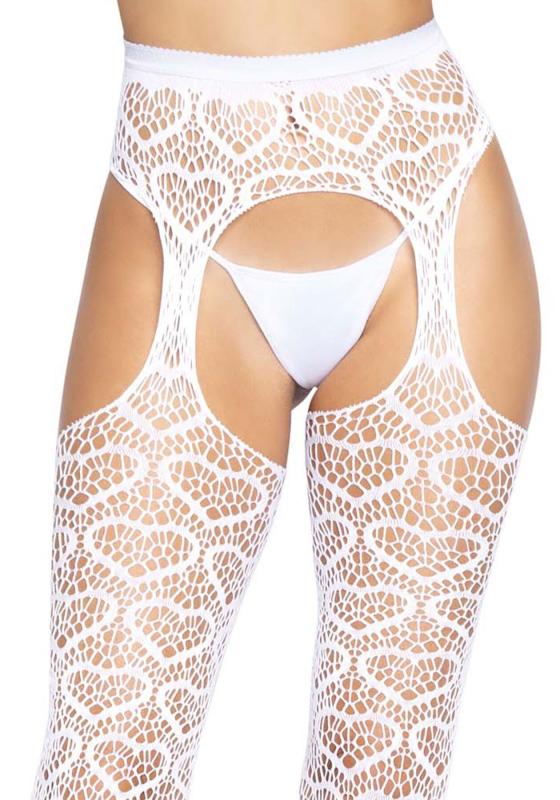 SO7910 Ажурные колготки с сердечками Leg Avenue Heart White, one size, имитация чулок