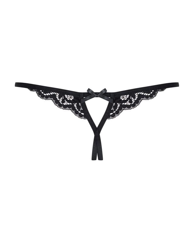 SO7176 Кружевные танга с двумя отверстиями Obsessive 831-THC-1 crotchless thong L/XL, черные, бантики