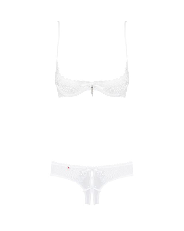 SO7195 Эротический комплект с бюстгальтером-получашкой Obsessive Alabastra L/XL, белый, трусики с доступом