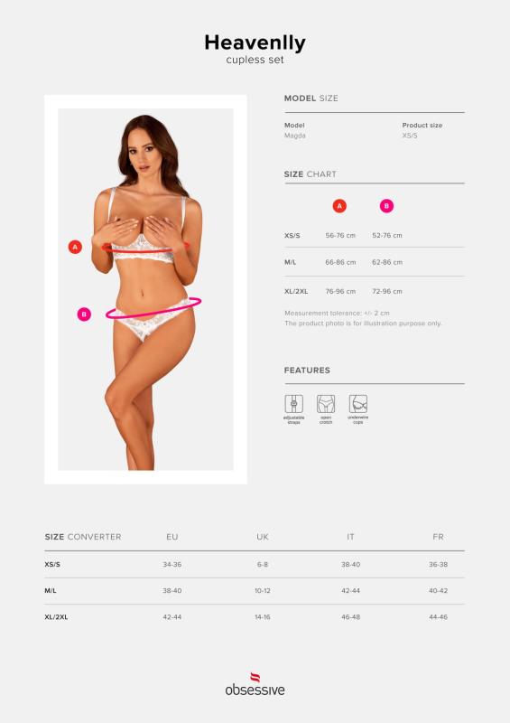 SO8177 Эротический комплект Obsessive Heavenlly 2-pcs cupless set XL/2XL, открытая грудь, с доступом