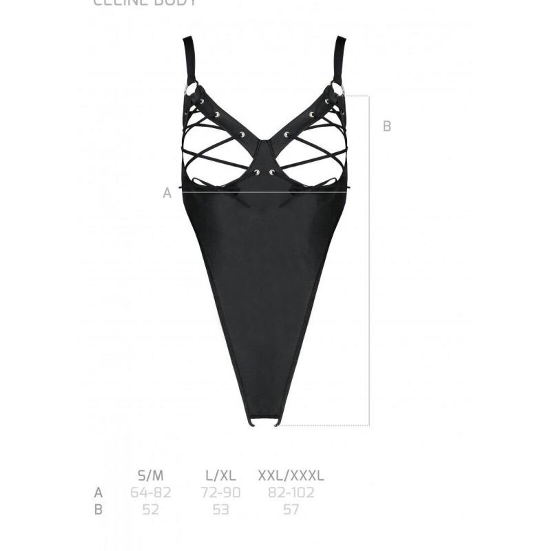SO6404 Боди из экокожи CELINE BODY black S/M — Passion: с доступом, открытый