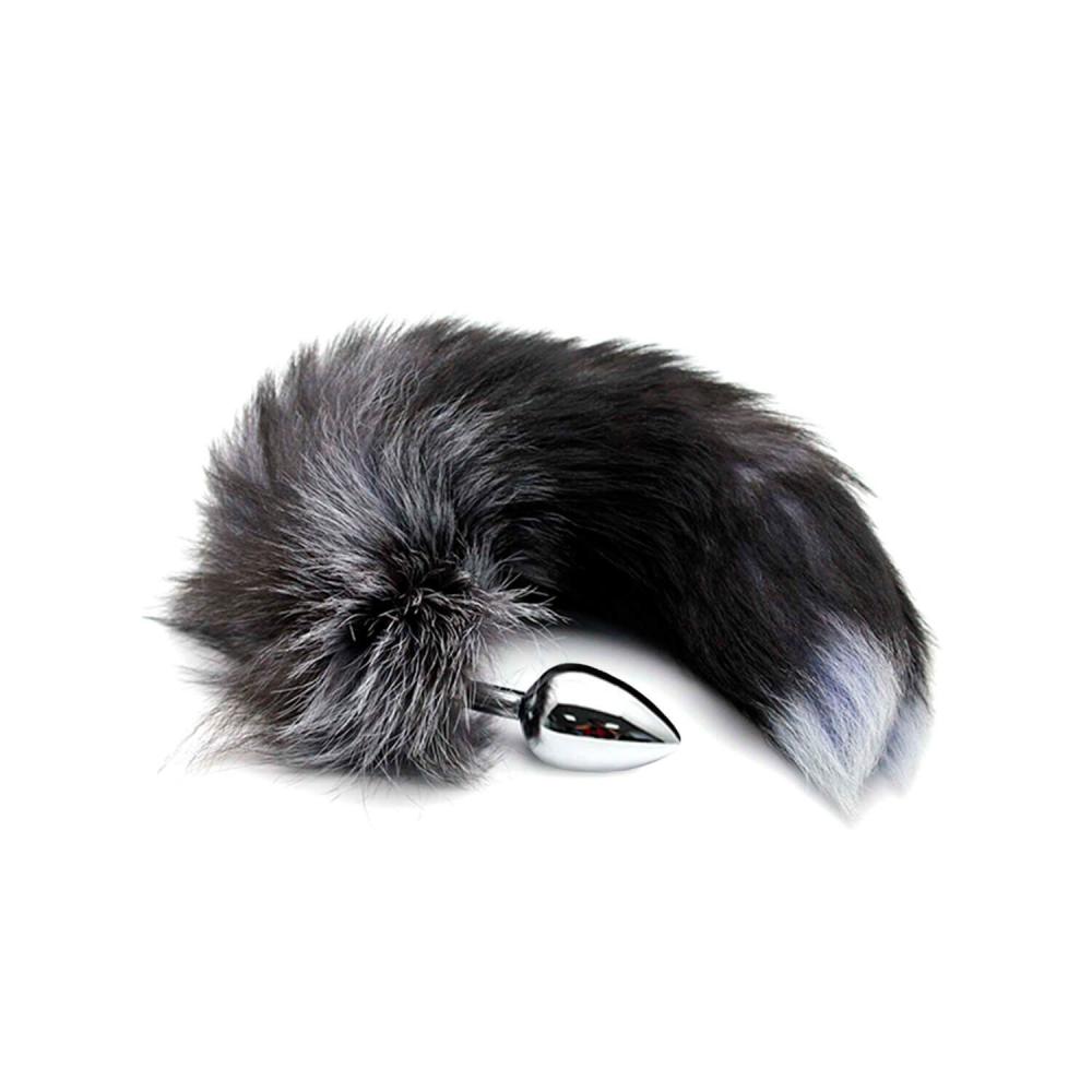 SO6321 Металлическая анальная пробка Лисий хвост Alive Black And White Fox Tail S, диаметр 2,9 см