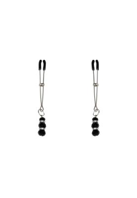 Тонкие зажимы для сосков с подвеской Feral Feelings - Thin nipple clamps, серебро/черный