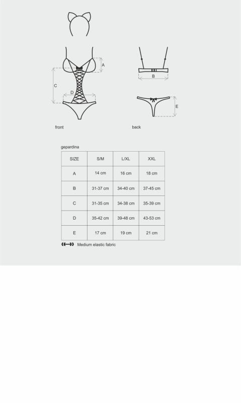 SO7276 Еротичний костюм гепарду Obsessive Gepardina 3 pcs costume S/M, чорний, хутряне оздоблення, монокіні