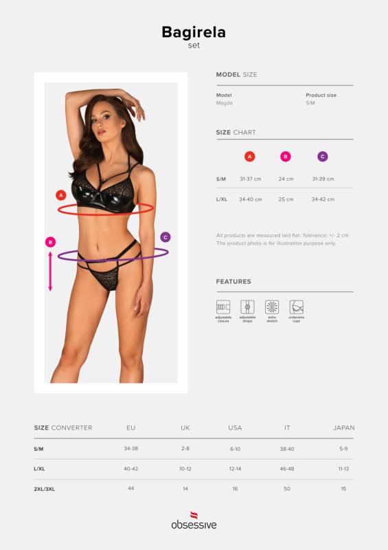 SO7220 Эротический комплект под латекс со стрепами Obsessive Bagirela 2-pcs set L/XL, черный, под леопард,