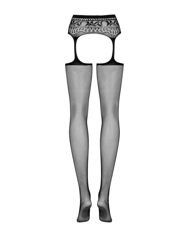 SO7271 Сетчатые чулки-стокинги с кружевным поясом Obsessive Garter stockings S307 XL/XXL, черные, имитация