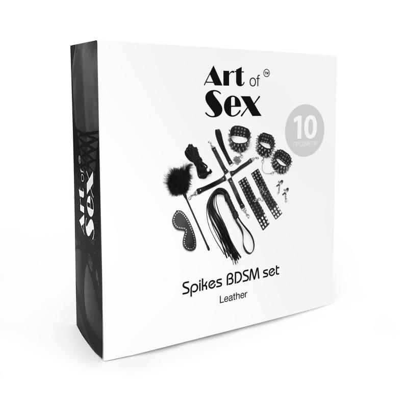 SO7140 Набор Art of Sex - Spikes BDSM Set Leather, 10 предметов, натуральная кожа, Черный
