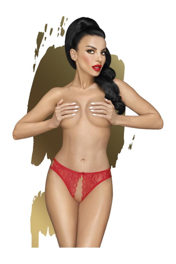 SO6502 Трусики-тонг Penthouse Naughty Valentine M/L Red, кружево, открытый доступ к интимным зонам