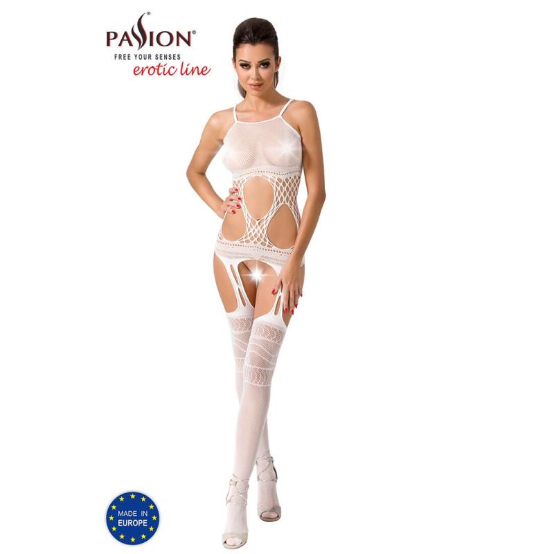PBS047W Бодистокинг Passion BS047 white, комбинезон, имитация топа, чулок и пояса