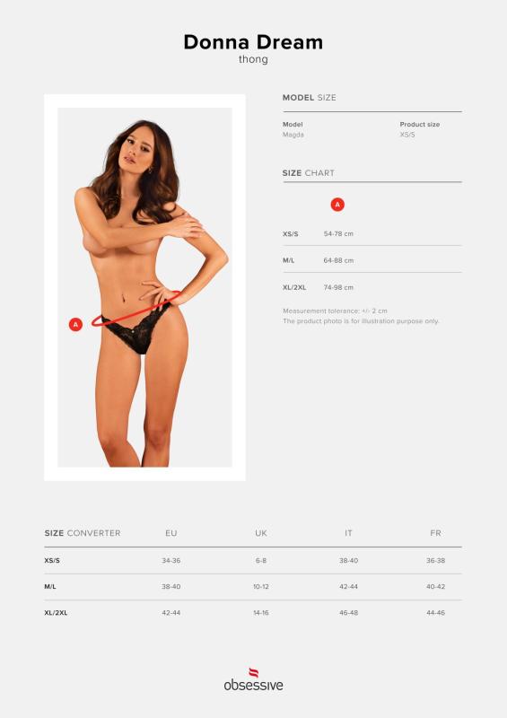 SO8641 Кружевные стринги Obsessive Donna Dream thong XL/2XL Black, низкая посадка