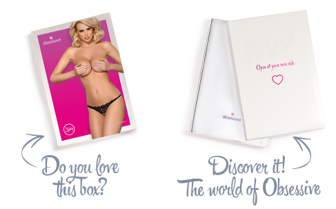 SO7176 Кружевные танга с двумя отверстиями Obsessive 831-THC-1 crotchless thong L/XL, черные, бантики