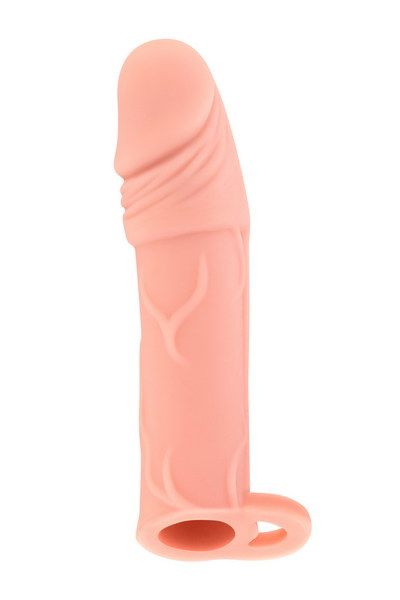 SO3717 Насадка на член Real Body — Real Extender HUGY з відкритою головкою та кільцем для мошонки