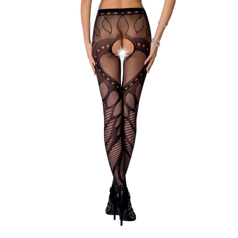 PSS007B Эротические колготки-бодистокинг Passion S007 black, красивые ажурные колготки с вырезом