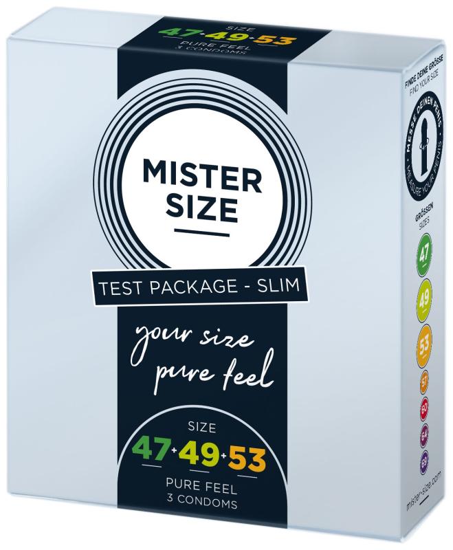 SO8039 Набор презервативов Mister Size - pure feel - 47–49–53 (3 condoms), 3 размера, толщина 0,05 мм