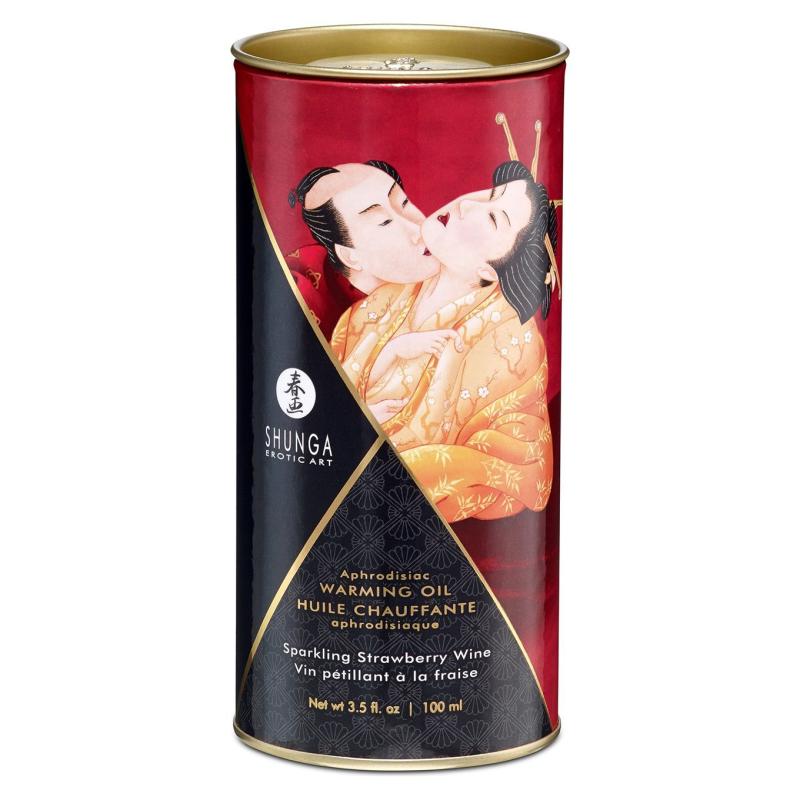 SO2497 Разогревающее масло Shunga Aphrodisiac Warming Oil - Sparkling Strawberry Wine (100 мл) без сахара