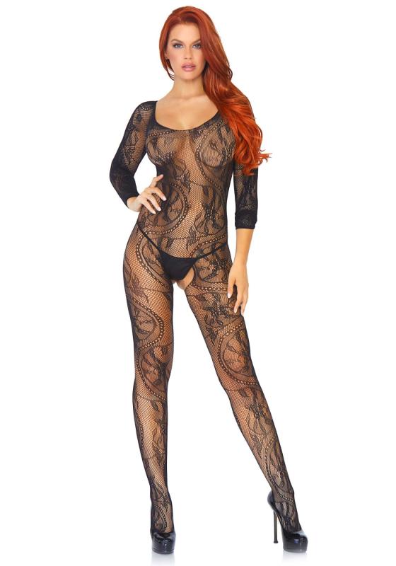 SO8617 Бодистокинг Leg Avenue Swirl Lace Bodystocking One size Black, ажурная ткань, доступ
