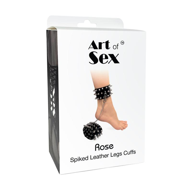 SO7367 Поножи с шипами из натуральной кожи Art of Sex - Rose, цвет черный
