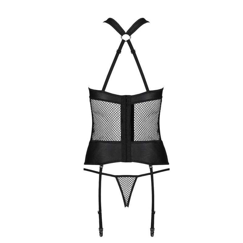SO5318 Сетчатый комплект корсет с халтером, съемные подвязки и трусики Amanda Corset black L/XL - Passion
