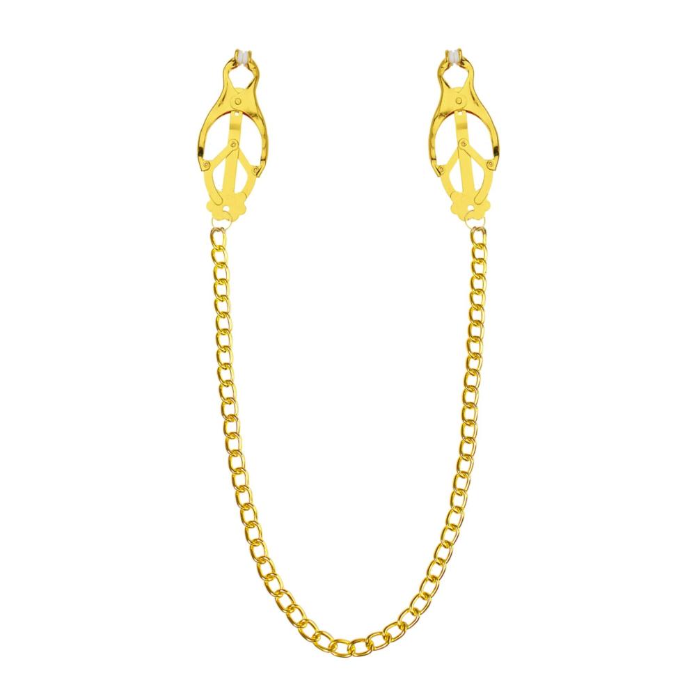 SO8275 Зажимы для сосков с цепочкой Feral Feelings – Clover nipple clamps, золото/белый