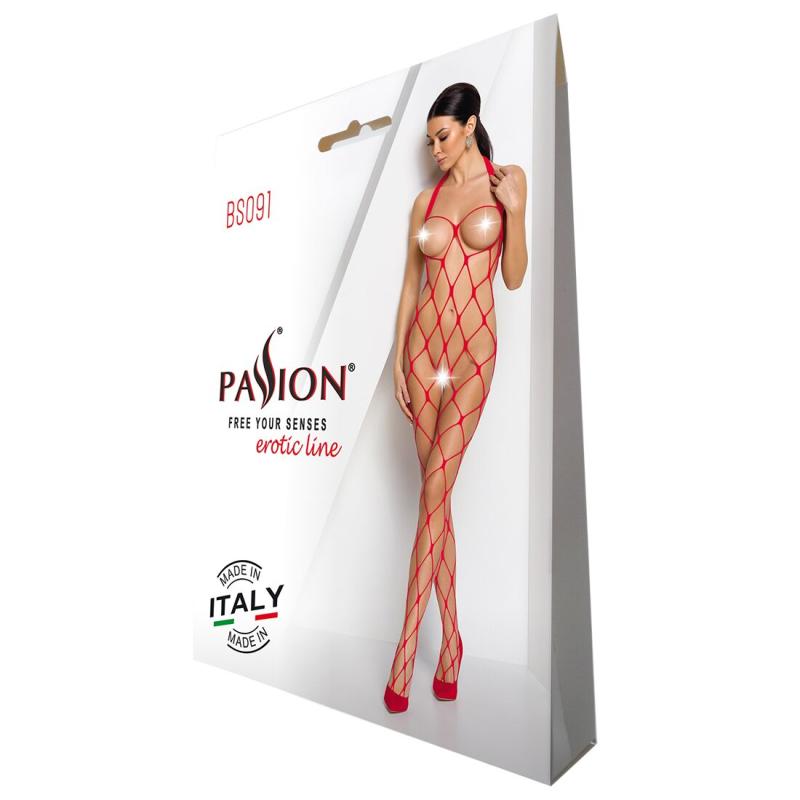 SO6392 Бодистокинг в очень крупную сетку Passion BS091 red, с доступом