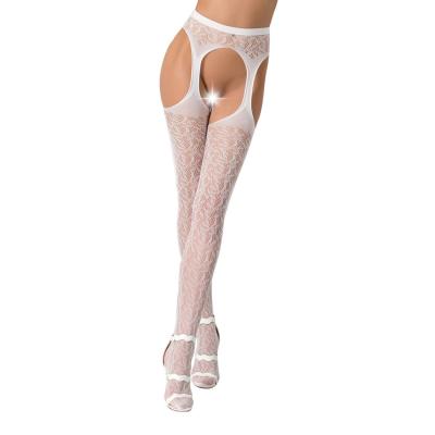 Эротические колготки-бодистокинг Passion S014 white, имитация чулок в сеточку и пояса