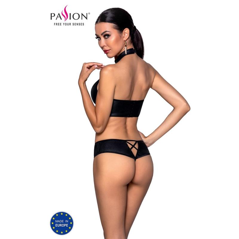 SO5367 Комплект из эко-кожи Nancy Bikini black L/XL - Passion, бра и трусики с имитацией шнуровки
