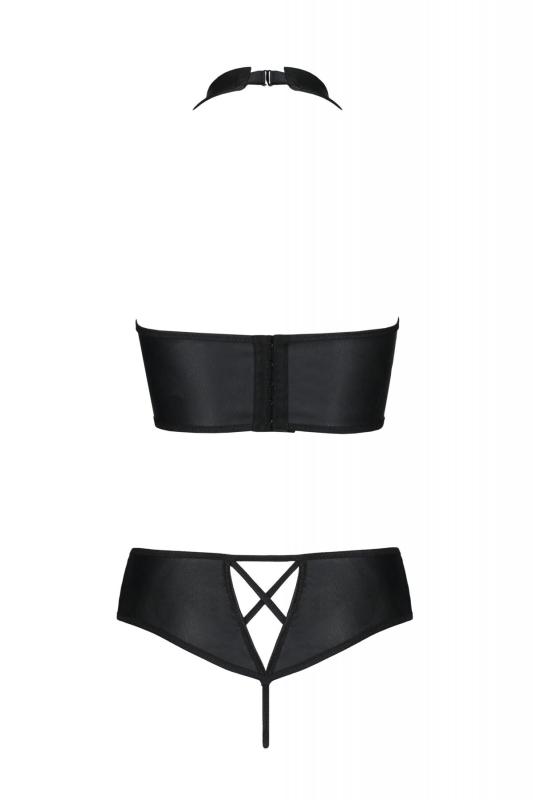 SO7102 Комплект из экокожи Passion Nancy Bikini 4XL/5XL black, бра и трусики с имитацией шнуровки