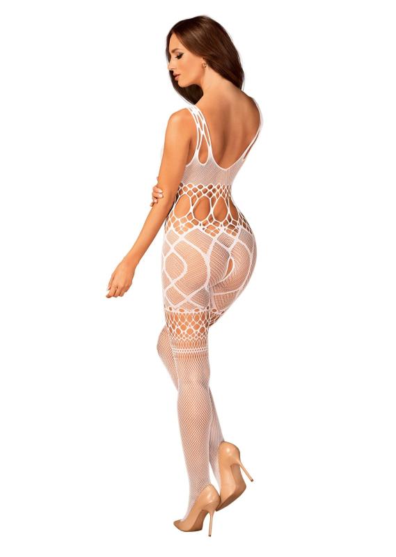 SO7695 Сетчатый бодистокинг с имитацией топа и шорт Obsessive Bodystocking G330 S/M/L, white, с доступом