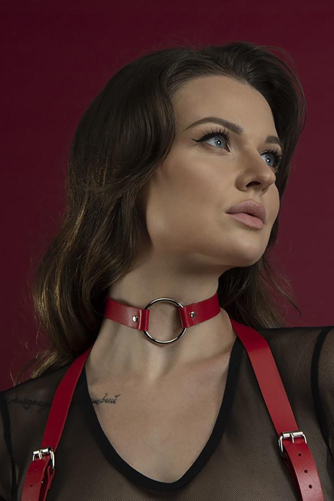 SO3425 Чокер с кольцом Feral Feelings - O-Ring Collar красный, натуральная кожа
