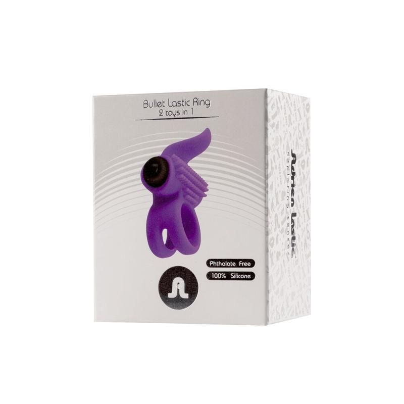 AD30393 Эрекционное виброкольцо Adrien Lastic Bullet Lastic Ring с язычком и щеточкой для стимуляции клитора