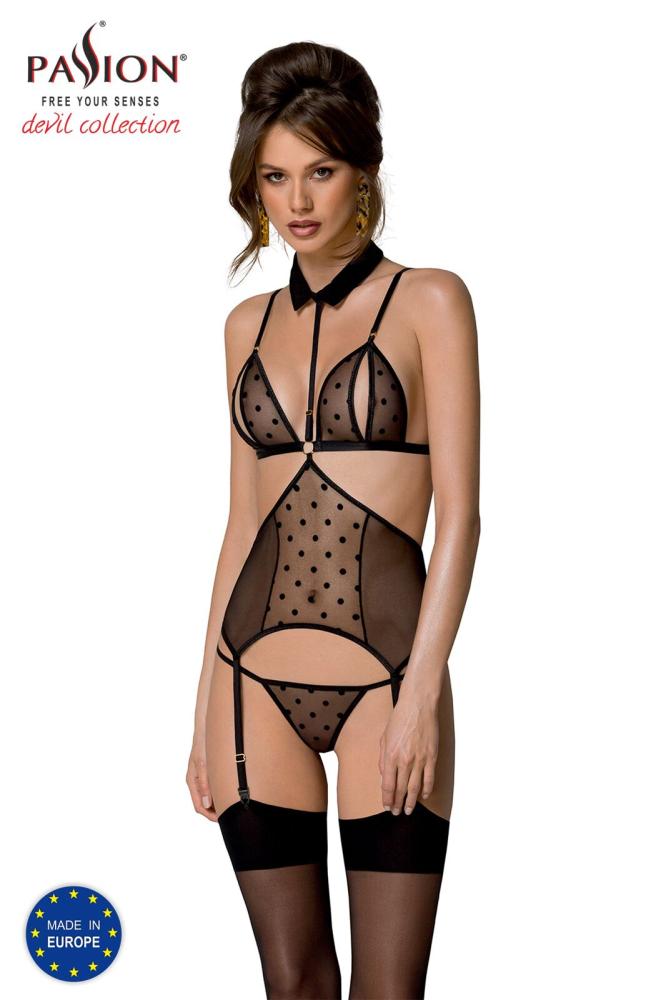 SO8435 Корсет с открытой грудью Passion DOMINICA CORSET XXL/XXXL black, пажи для чулок, стринги