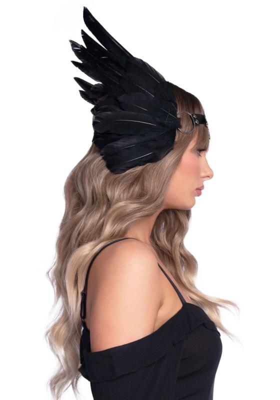 SO7944 Повязка на голову с крыльями Leg Avenue Feather headband Black, перья и натуральная кожа