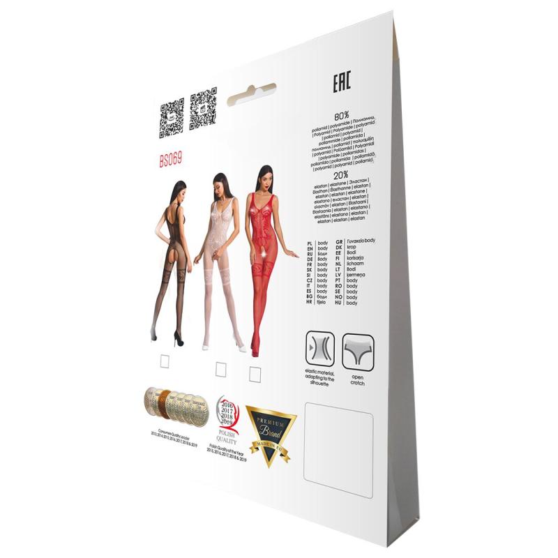 PBS069B Бодистокинг Passion BS069 black, комбинезон, имитация чулок и боди